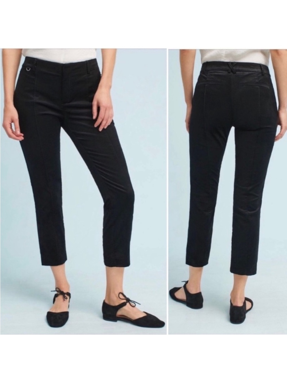 Anthropologie Women The Essential Slim Velvet Trouser Size 2 Cropped Solid Black